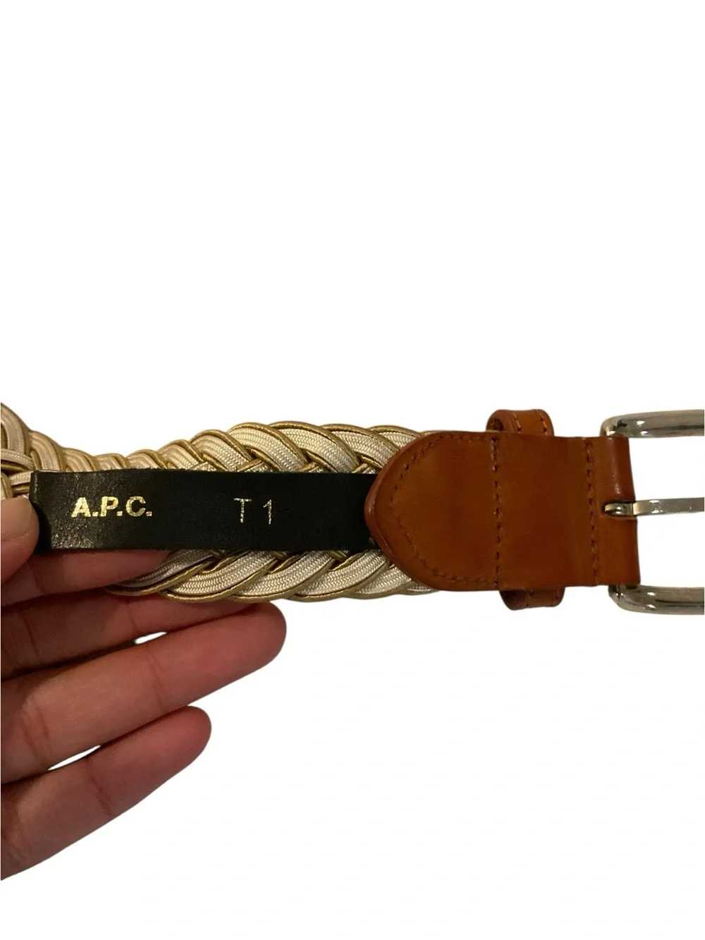A.P.C. Braided Beige Belt with Brown Leather Trim